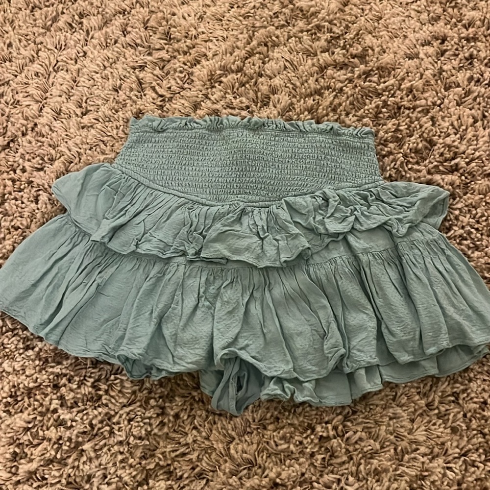 green ruffle mini skirt